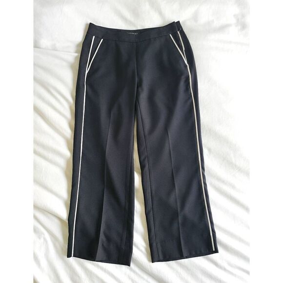 Banana Republic Blake Crop Pants Women's Size 00P Black 100% Polyester Wide-Leg - Picture 1 of 5